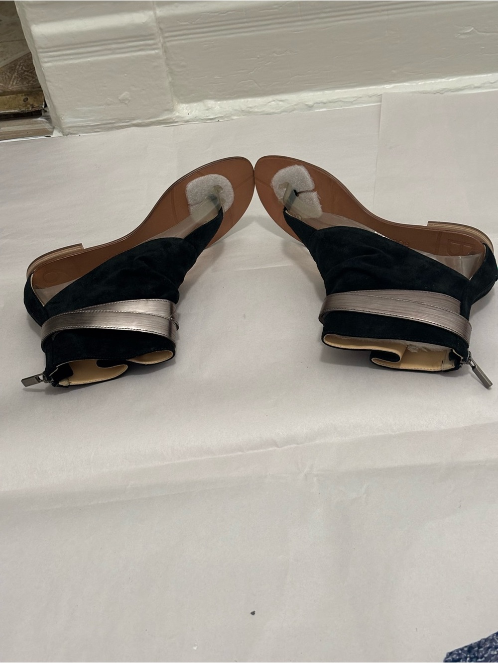 Boutique 9 Women's Black Suede Metallic Wrap Sandals - Picture 6 of 13